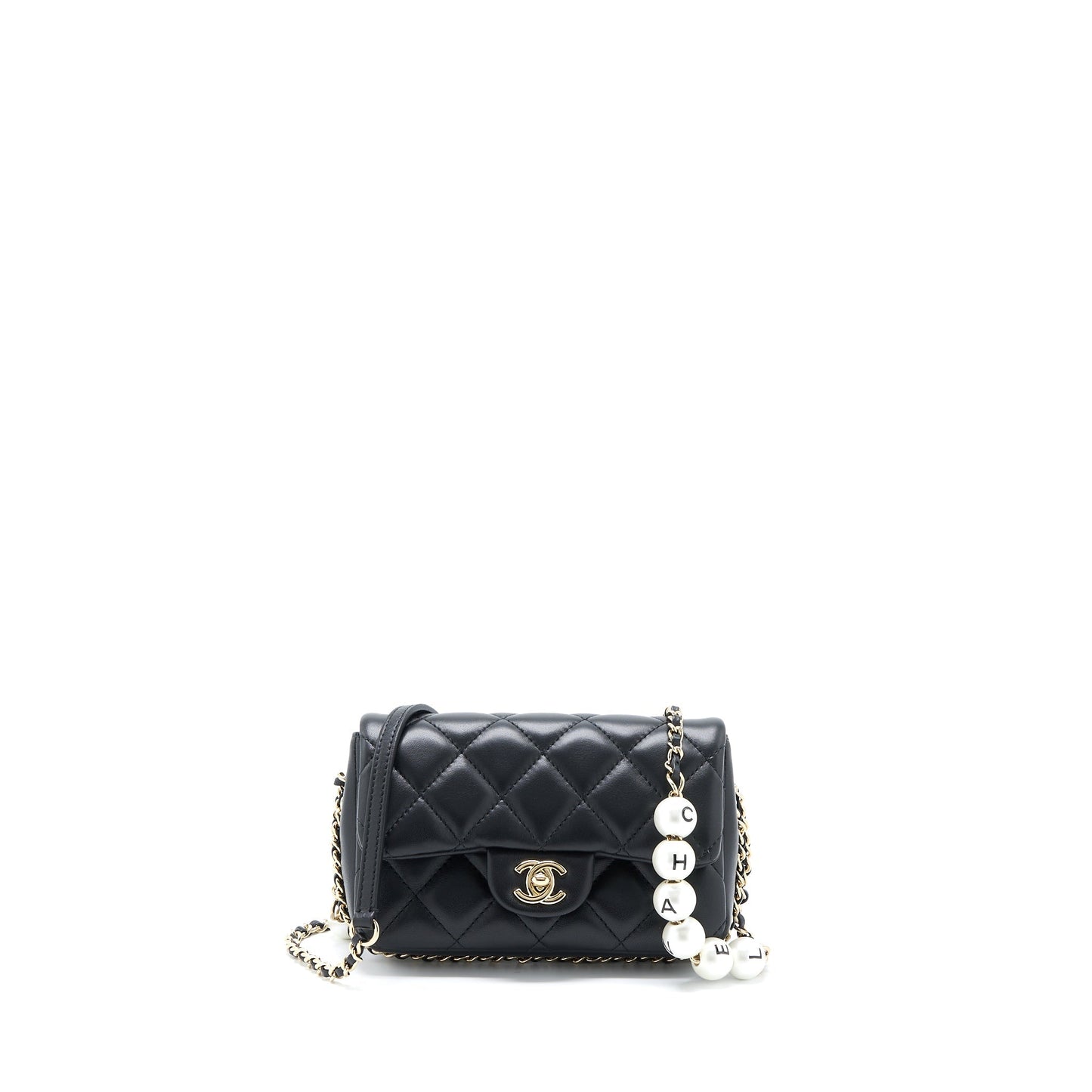 Chanel Pearl Flap Quilted Lambskin LGHW Black Shoulder Bag