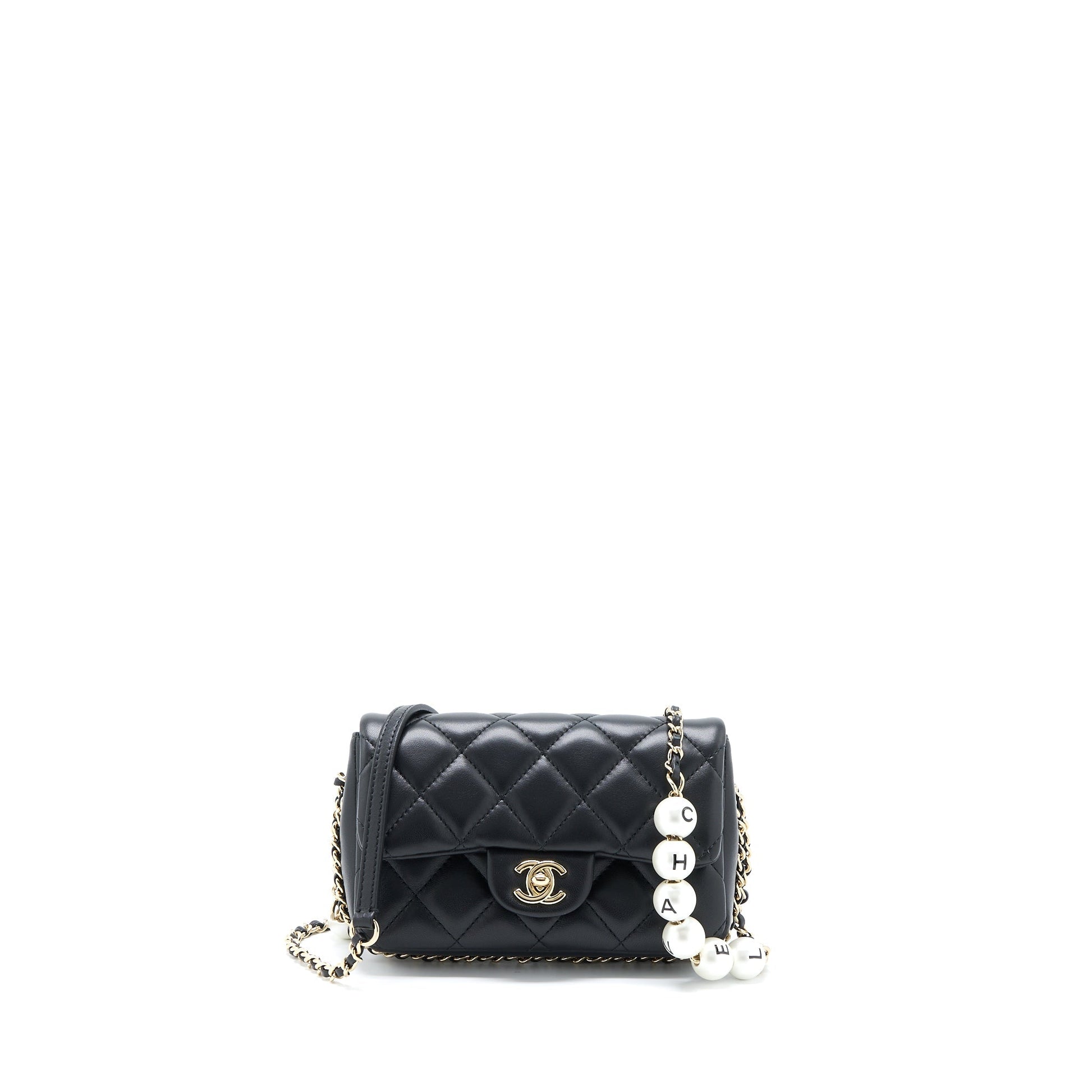 Chanel Pearl Flap Quilted Lambskin LGHW Black Shoulder Bag