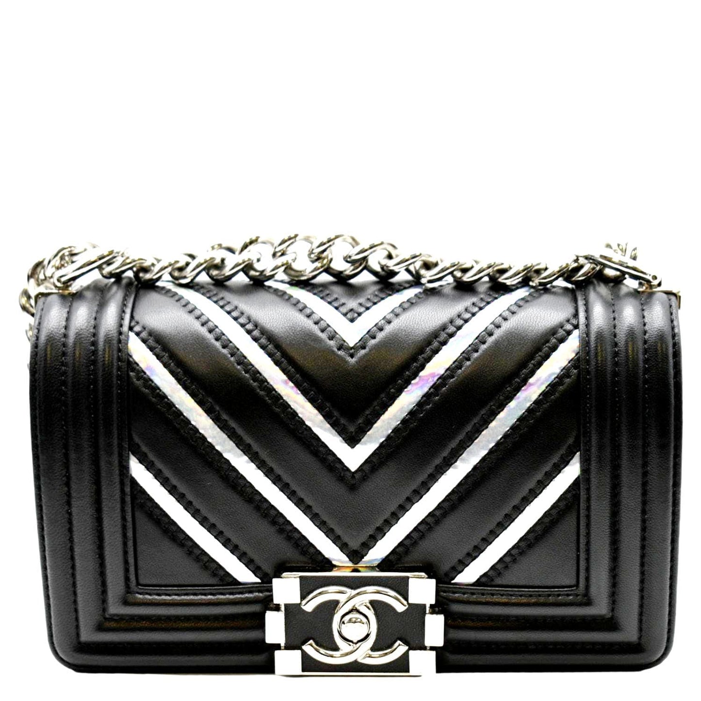 Chanel Boy Chevron Holographic PVC Leather Black Travel Bag