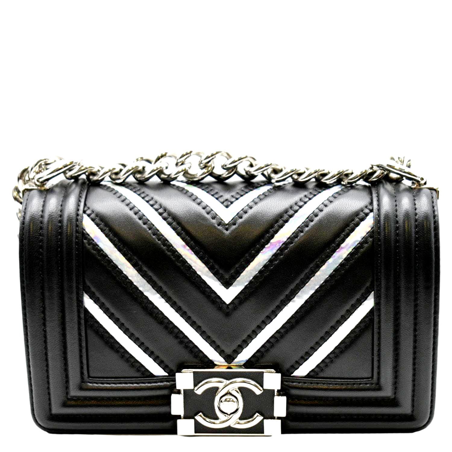 Chanel Boy Chevron Holographic PVC Leather Black Travel Bag