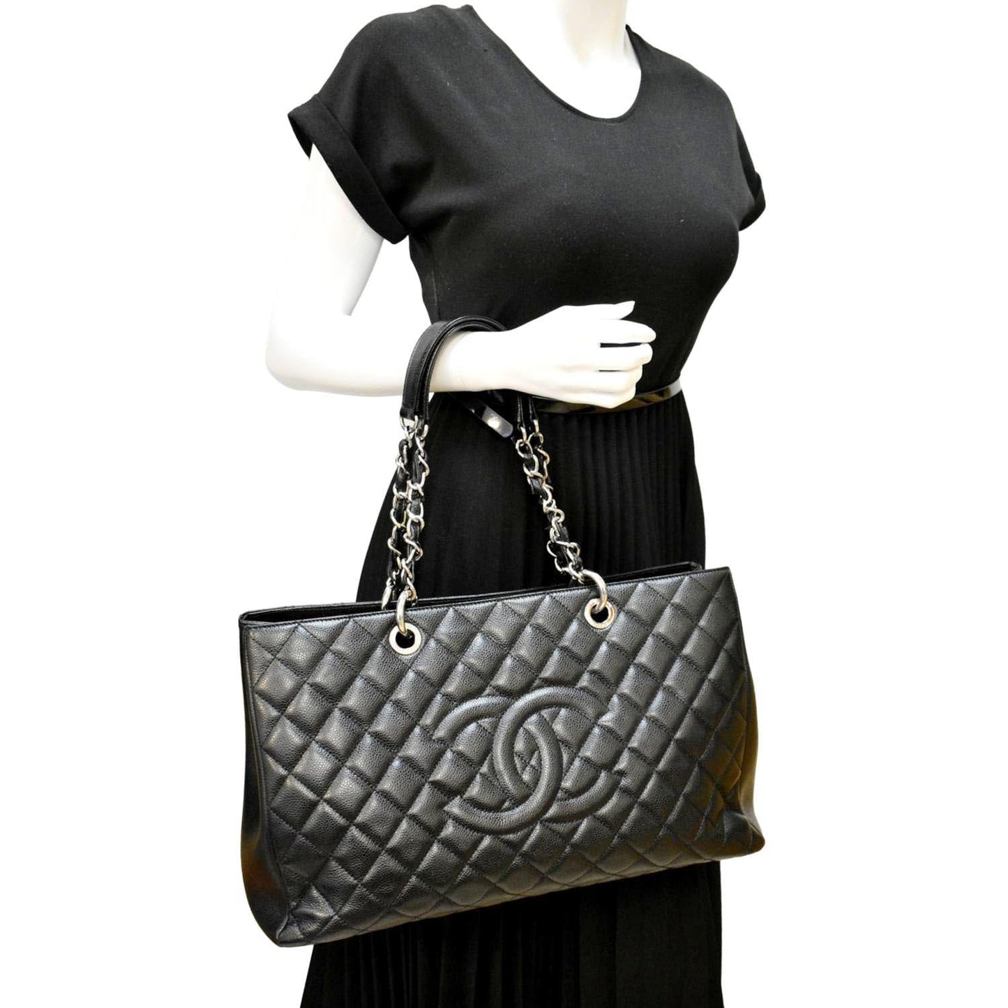 Chanel XL Grand Quilted Caviar Shopping Leather Black Travel Bag Tote 1