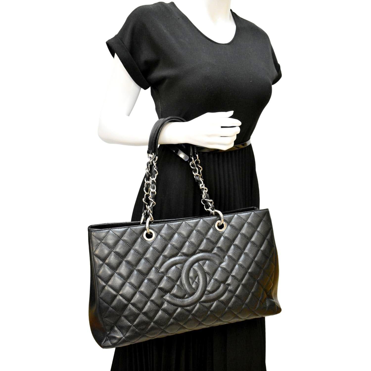 Chanel XL Grand Quilted Caviar Shopping Leather Black Travel Bag Tote 1