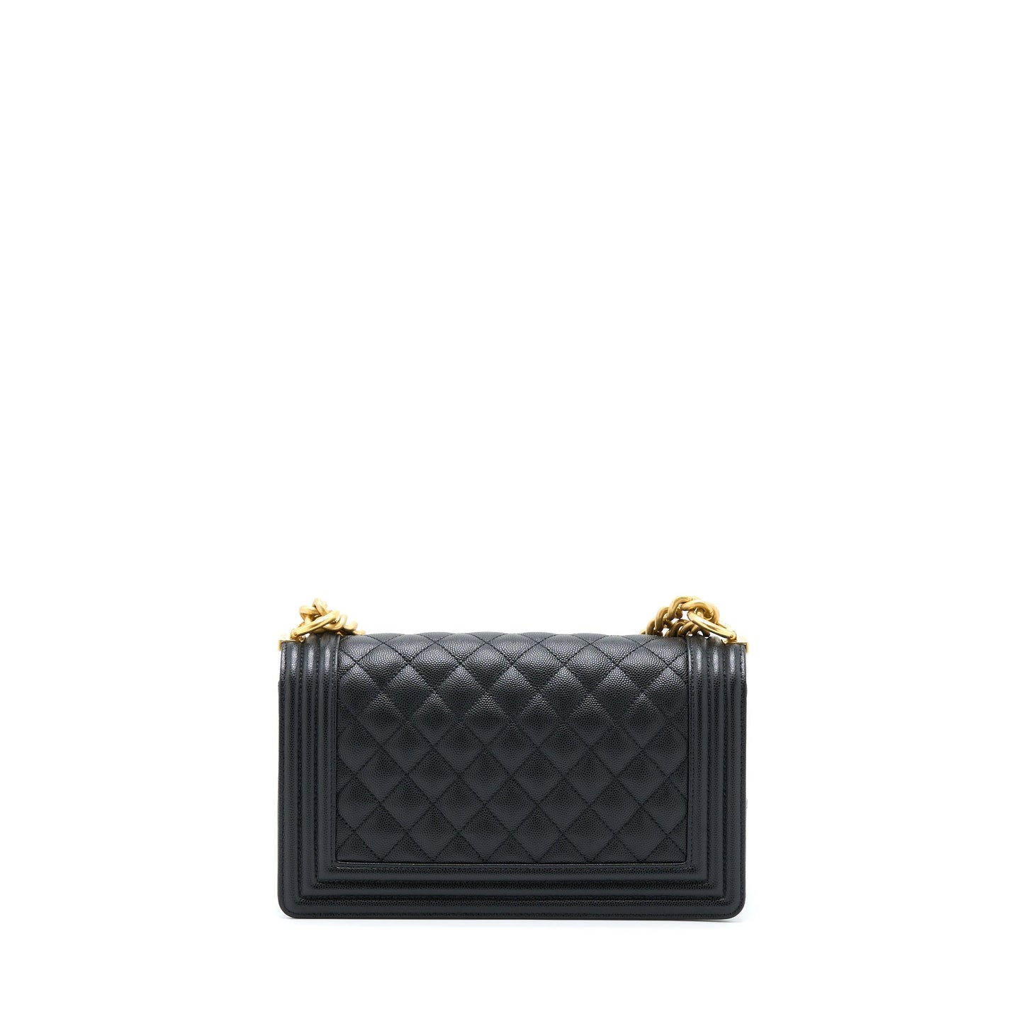 Chanel Boy Caviar Brushed Hardware Microchip Black Gold Handbag