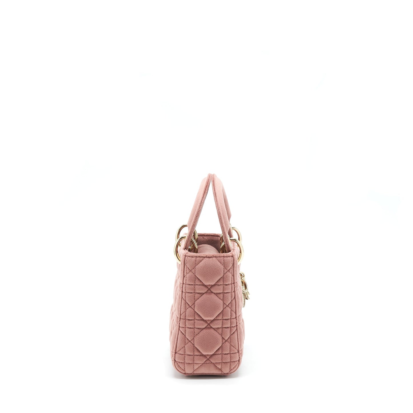 Dior Lady Velvet With Crystal Light Hardware Handbag Pink Gold Travel Bag