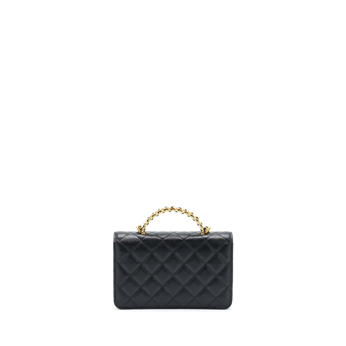 Chanel Top Handle On Caviar GHW Microchip Black Wallet Case