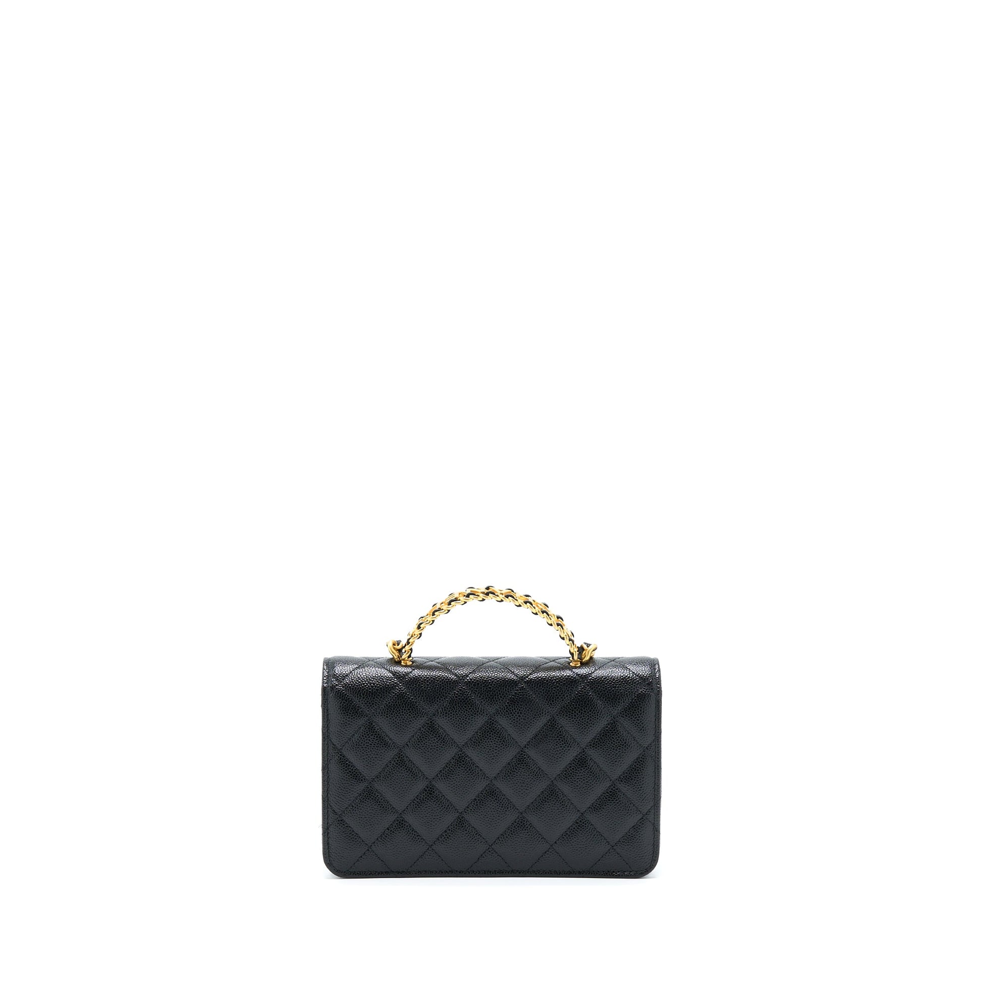 Chanel Top Handle On Caviar GHW Microchip Black Wallet Case