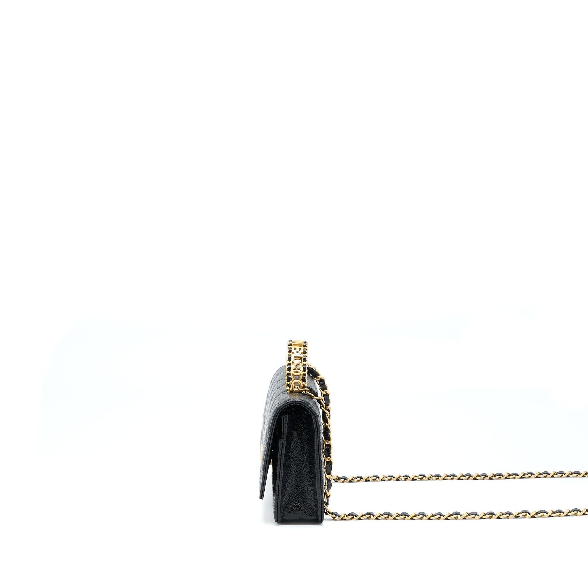Chanel Top Handle On Caviar GHW Microchip Black Wallet Case