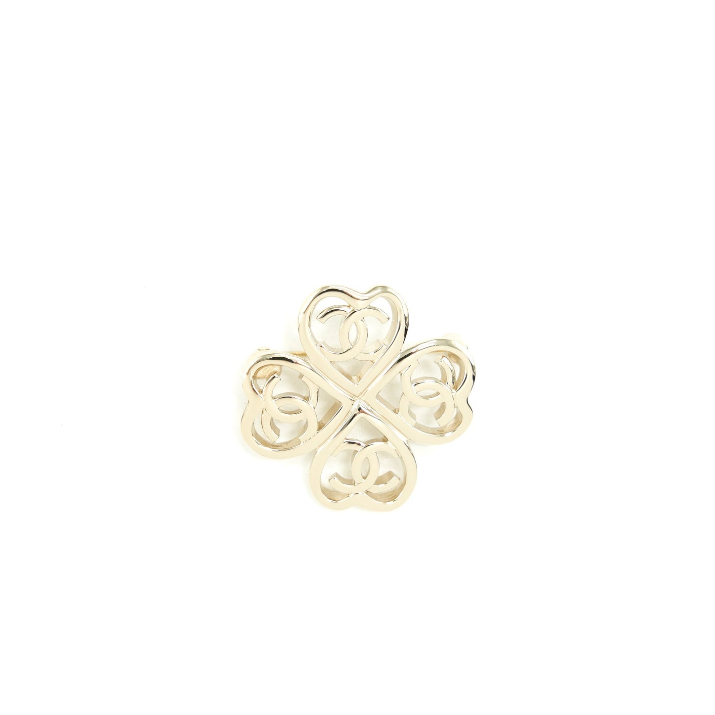 Chanel Clover CC Logo Brooch Light Tone Gold Handbag