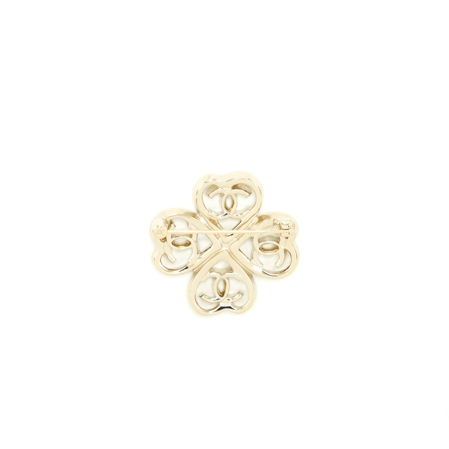 Chanel Clover CC Logo Brooch Light Tone Gold Handbag