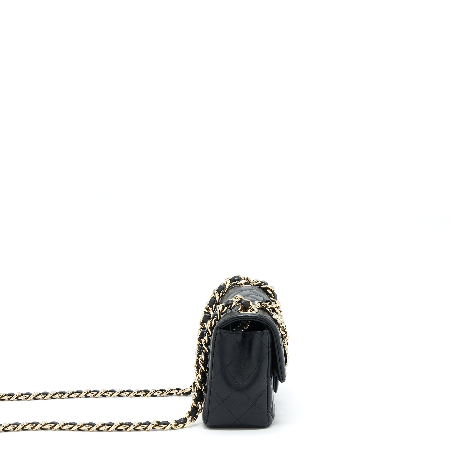 Chanel Rectangular Flap Charms Giant Chains Lambskin Black Key Chain