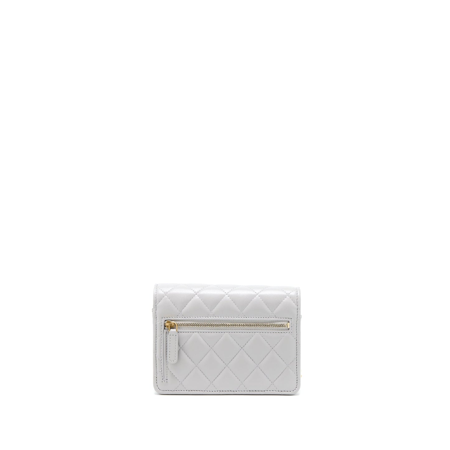 Chanel Square on Gem Chains Lambskin Light Grey Wallet Case