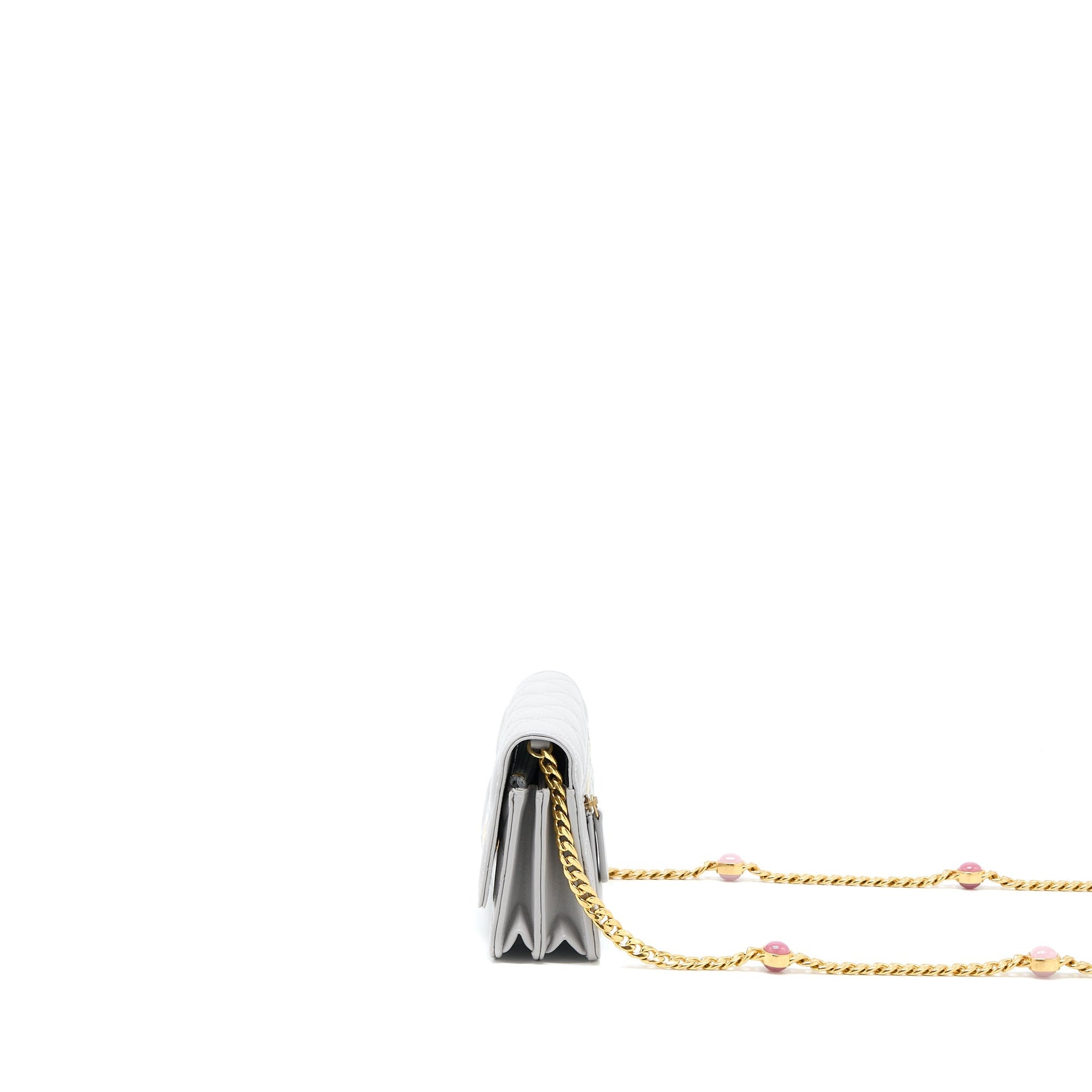 Chanel Square on Gem Chains Lambskin Light Grey Wallet Case