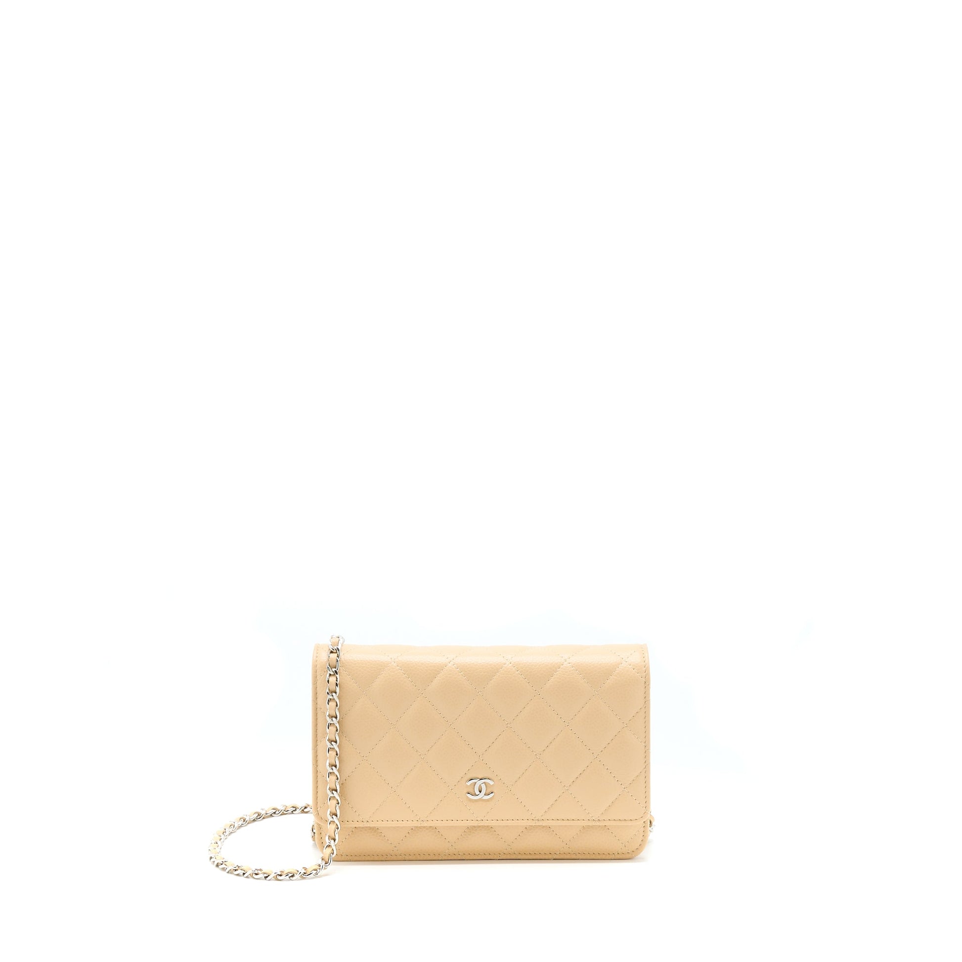 Chanel Classic On Caviar SHW Microchip Beige Wallet Case