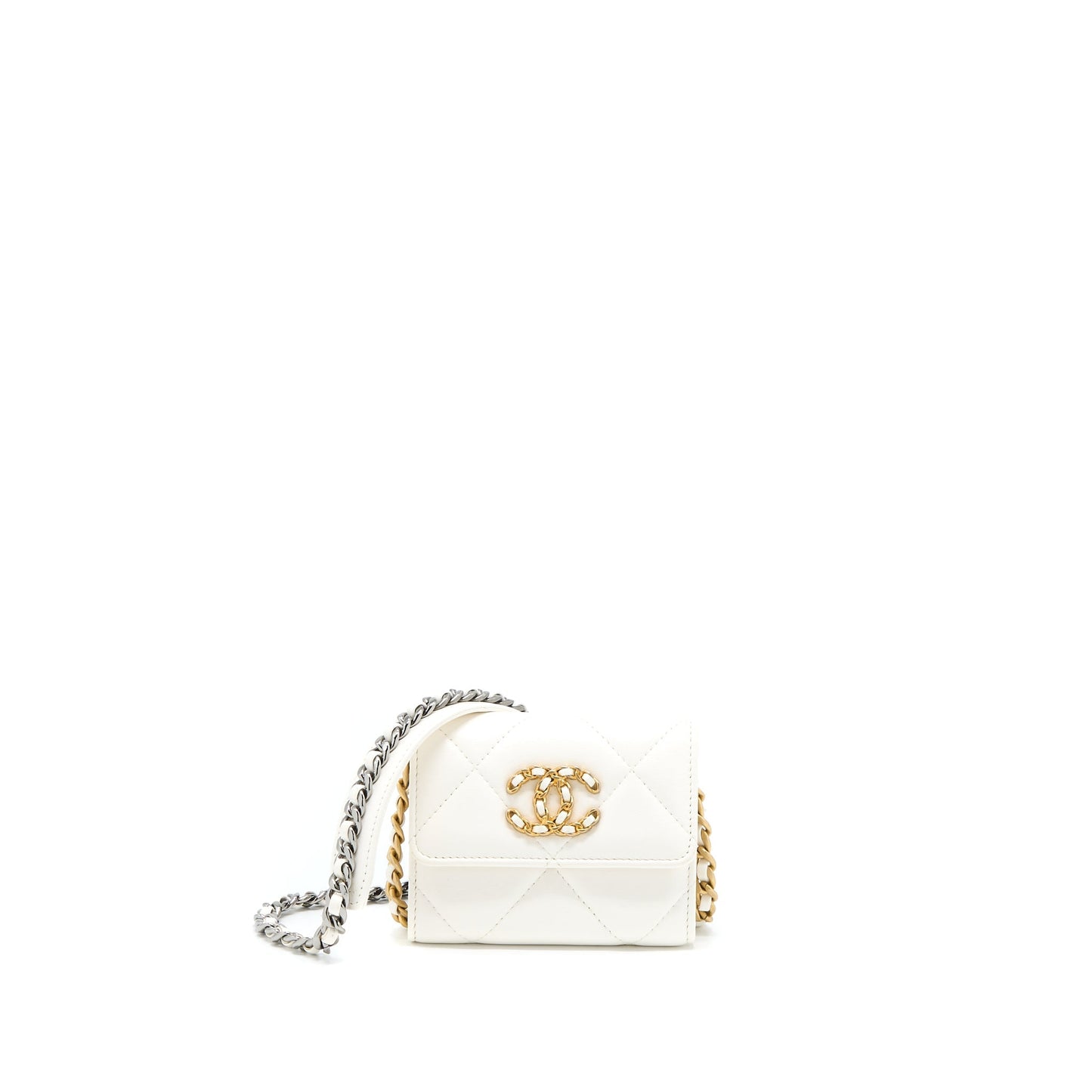 Chanel 19 Coin Purse Goatskin Hardware Multicolour White Wallet Case