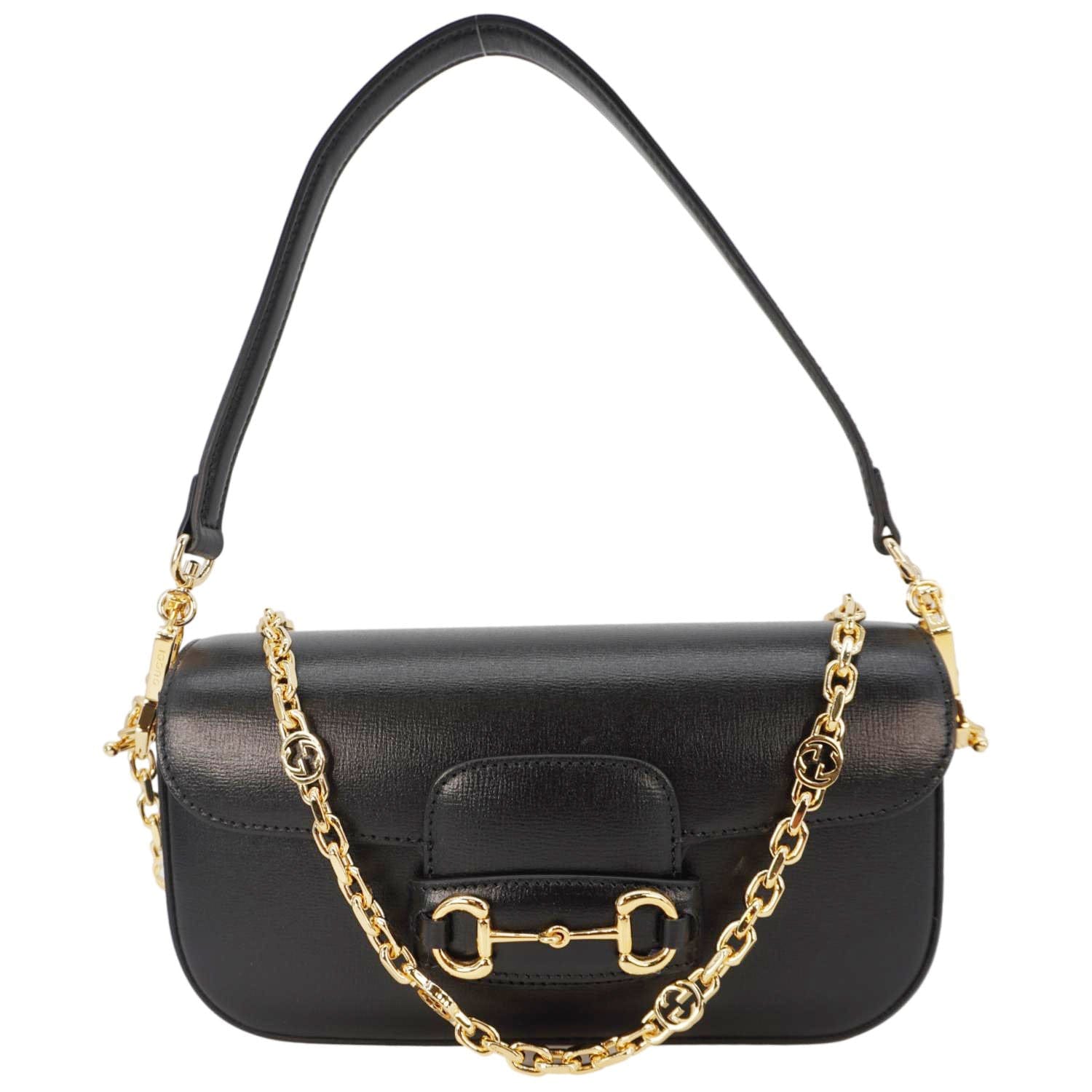 Gucci Horsebit Shoulder Bag Leather Black Small 735178