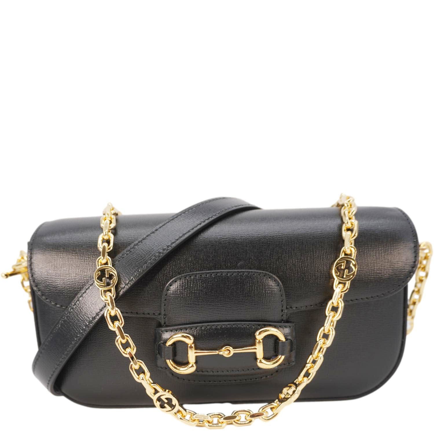 Gucci Horsebit Shoulder Bag Leather Black Small 735178