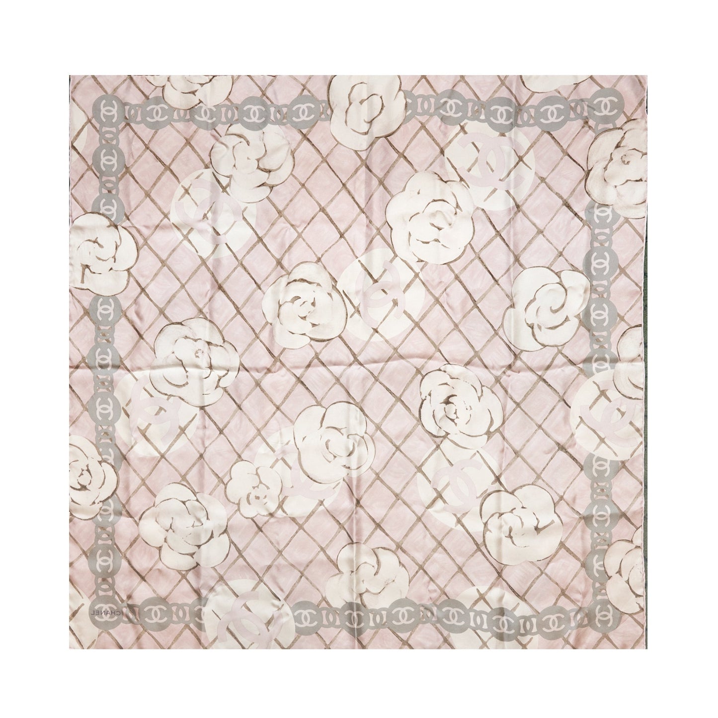 Chanel Square Camellia Silk Scarf Light Multicolour Pink