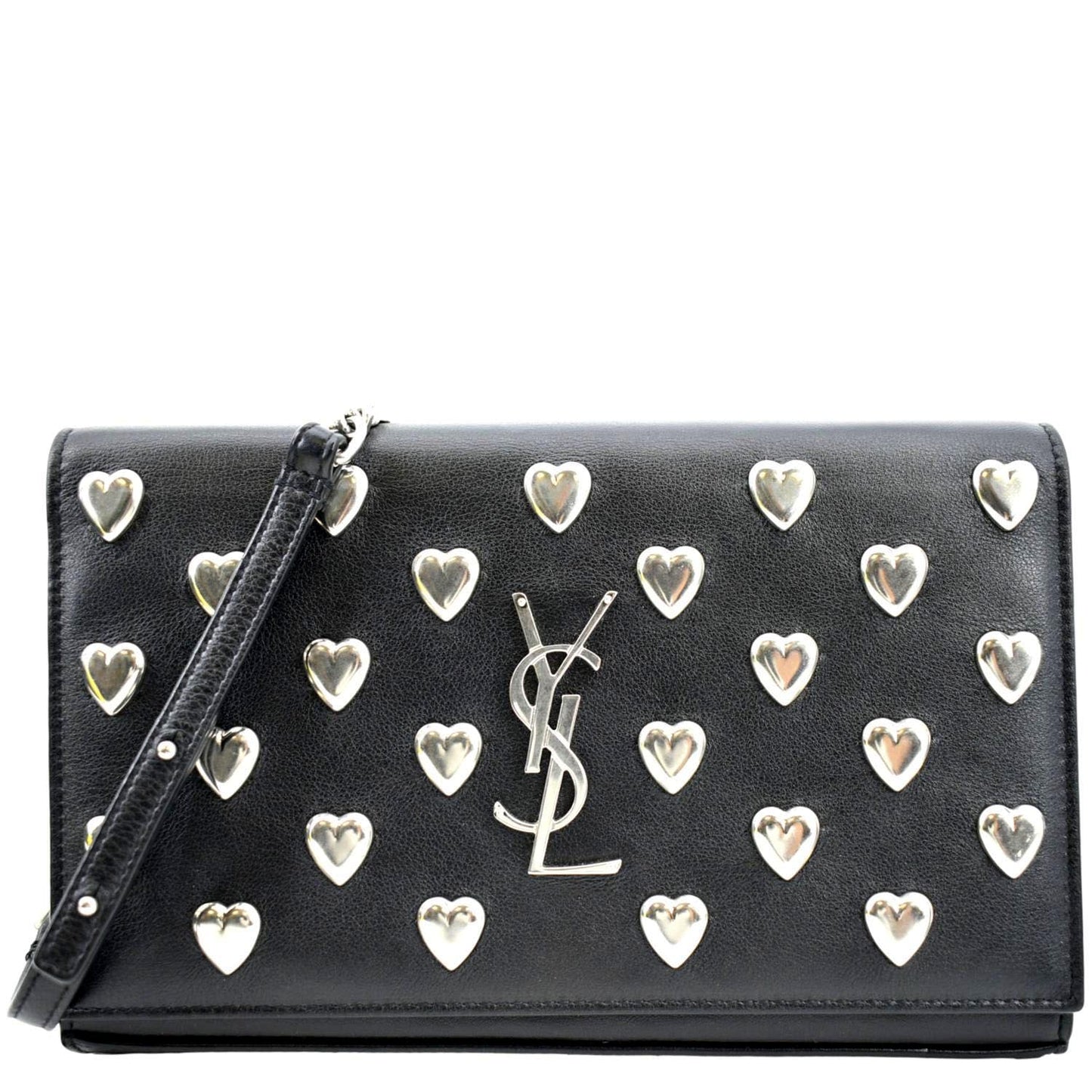 YSL Saint Laurent Saint Kate Heart Studded Shoulder Bag Leather Black