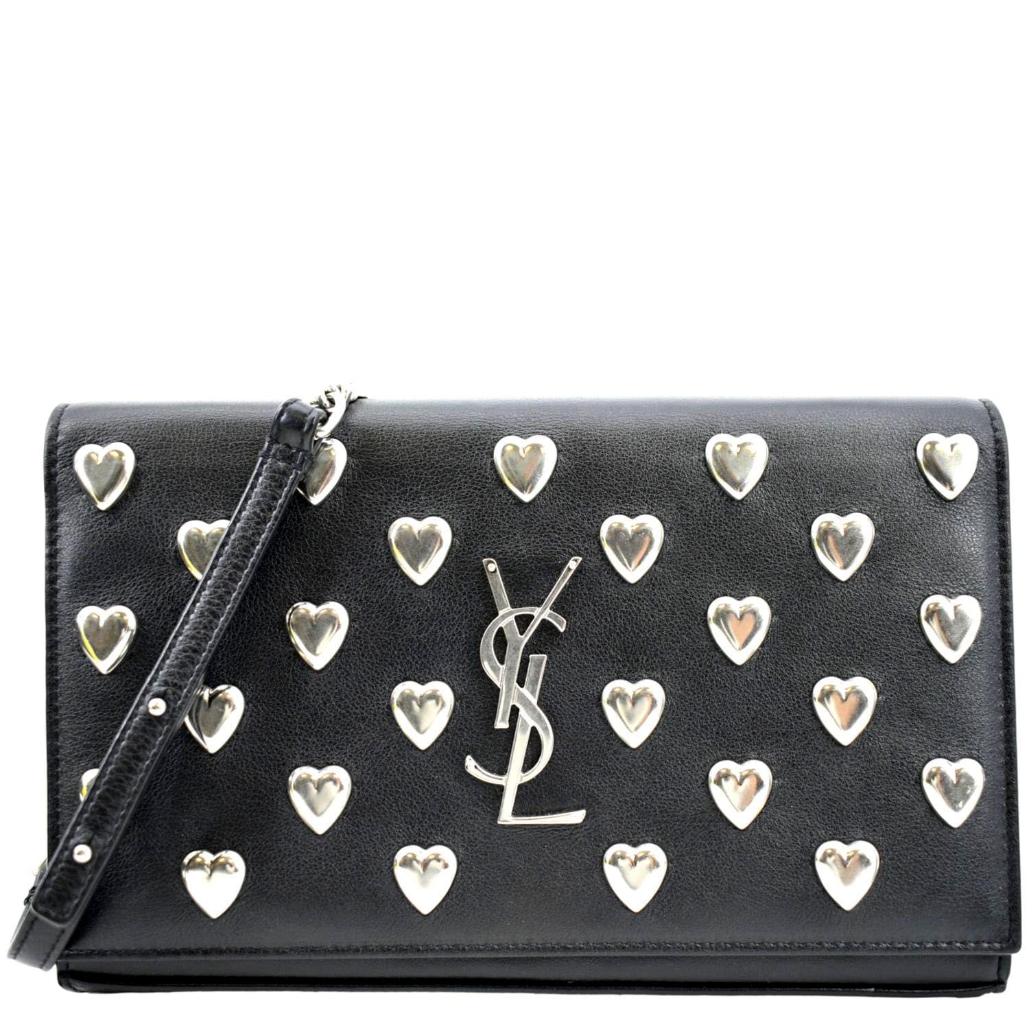 YSL Saint Laurent Saint Kate Heart Studded Shoulder Bag Leather Black