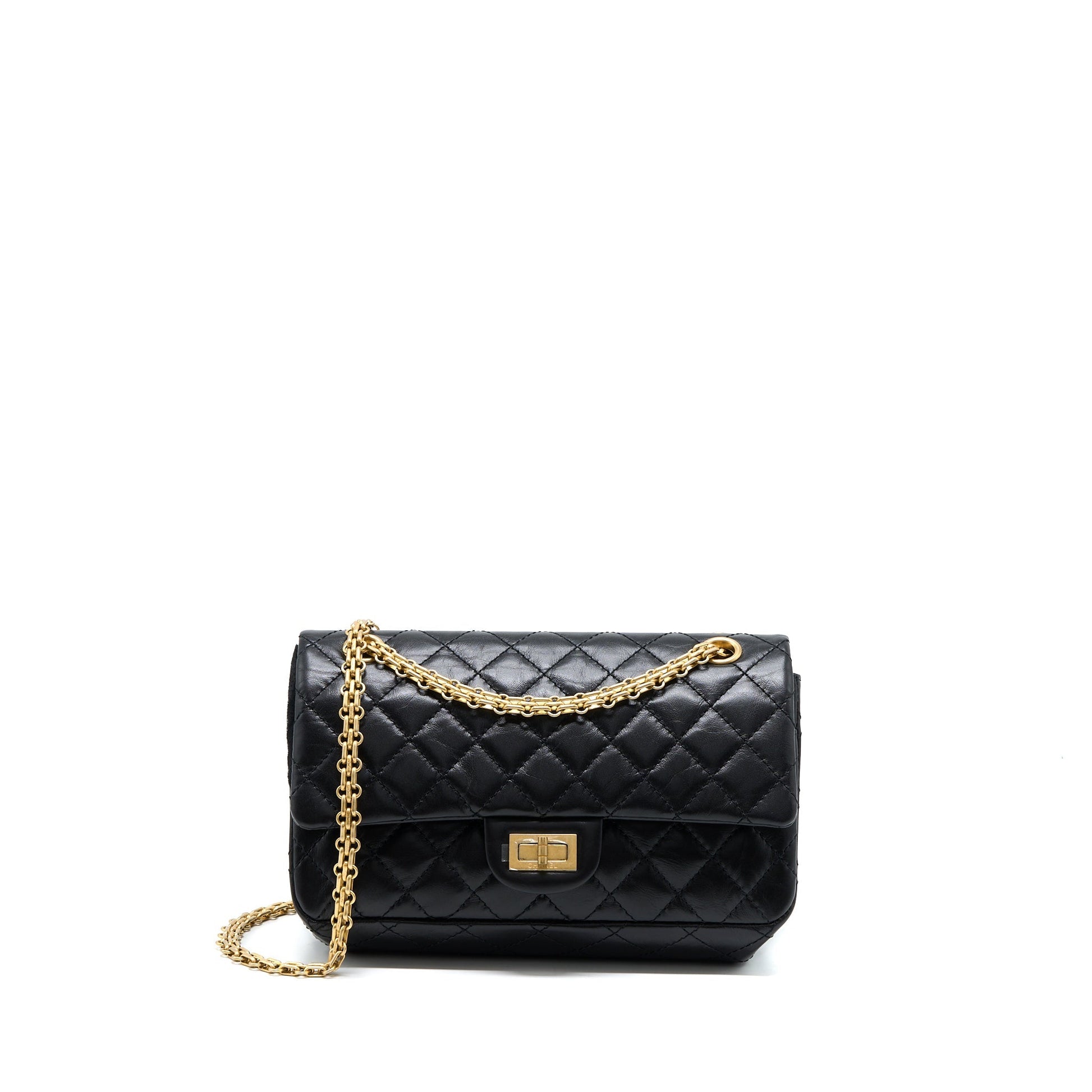 Chanel 2.55 Reissue Flap Aged Calfskin Brushed Black Small Shoulder Bag