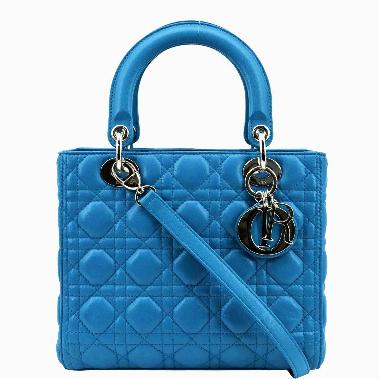 Dior Lady Cannage Lambskin Shoulder Bag Leather Blue Bag Blue