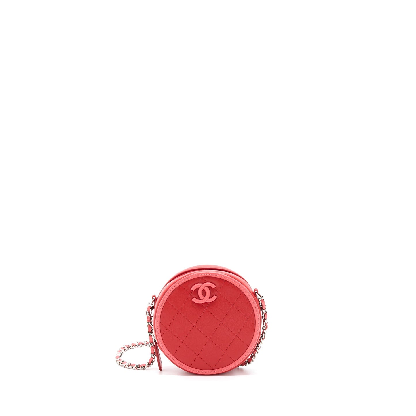 Chanel Round Lambskin SHW Red Pink Crossbody Bag