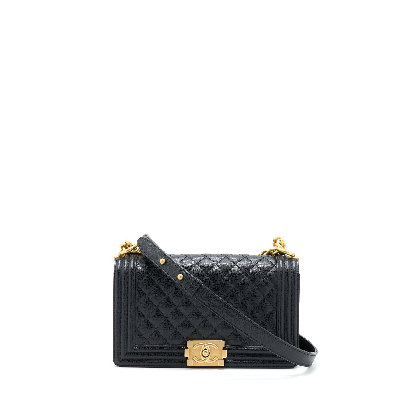 Chanel Boy Caviar Brushed GHW Black Handbag
