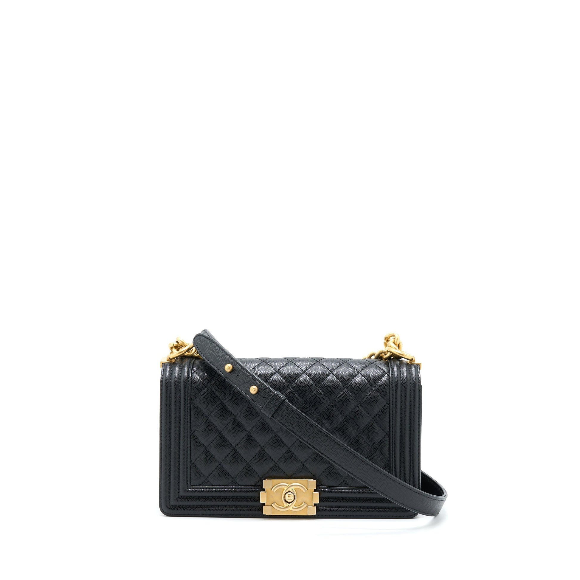 Chanel Boy Caviar Brushed GHW Black Handbag