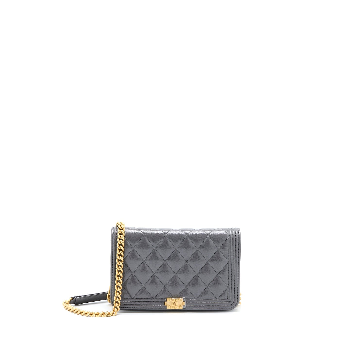 Chanel 22A Boy On Grained Calfskin Dark Grey Wallet Case
