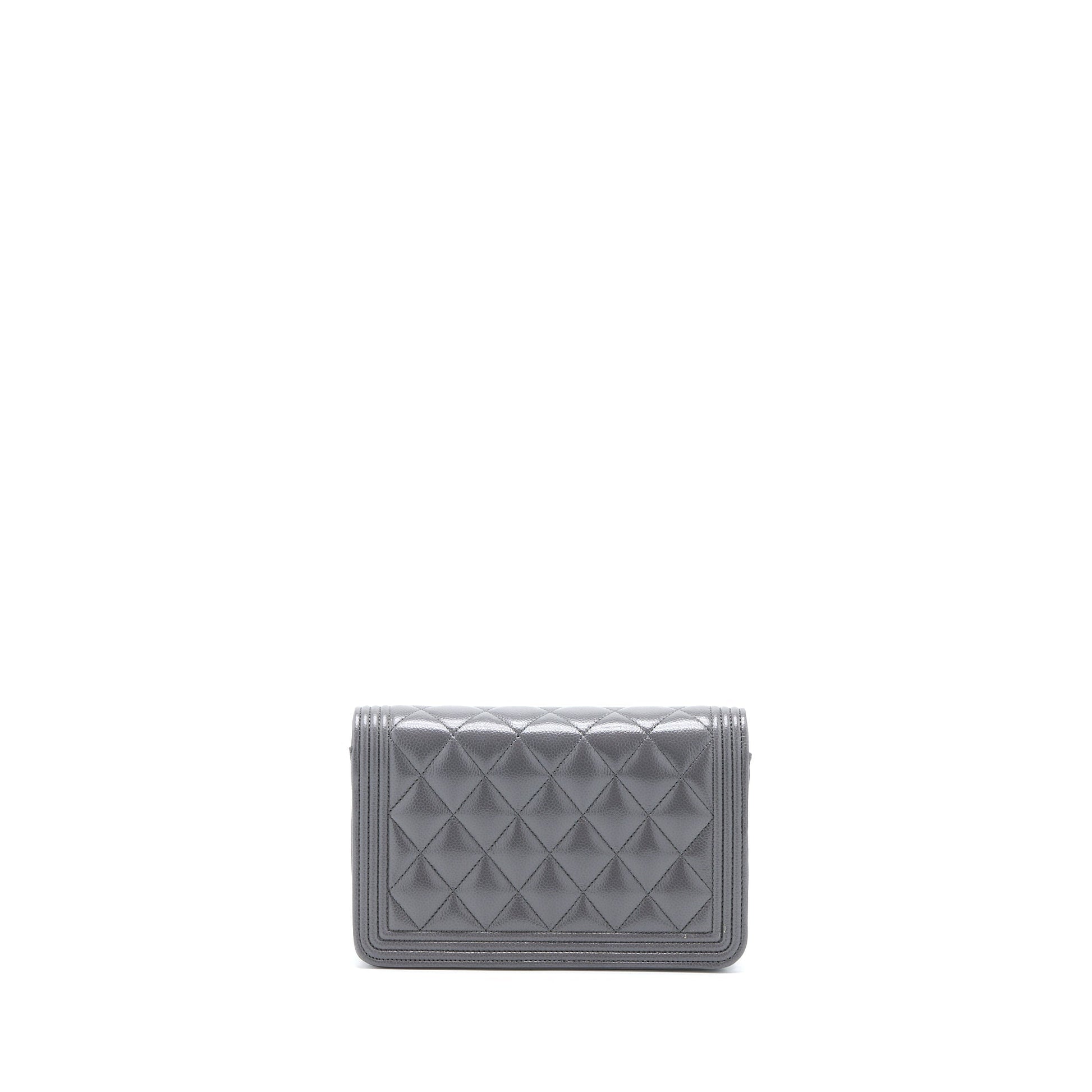 Chanel 22A Boy On Grained Calfskin Dark Grey Wallet Case