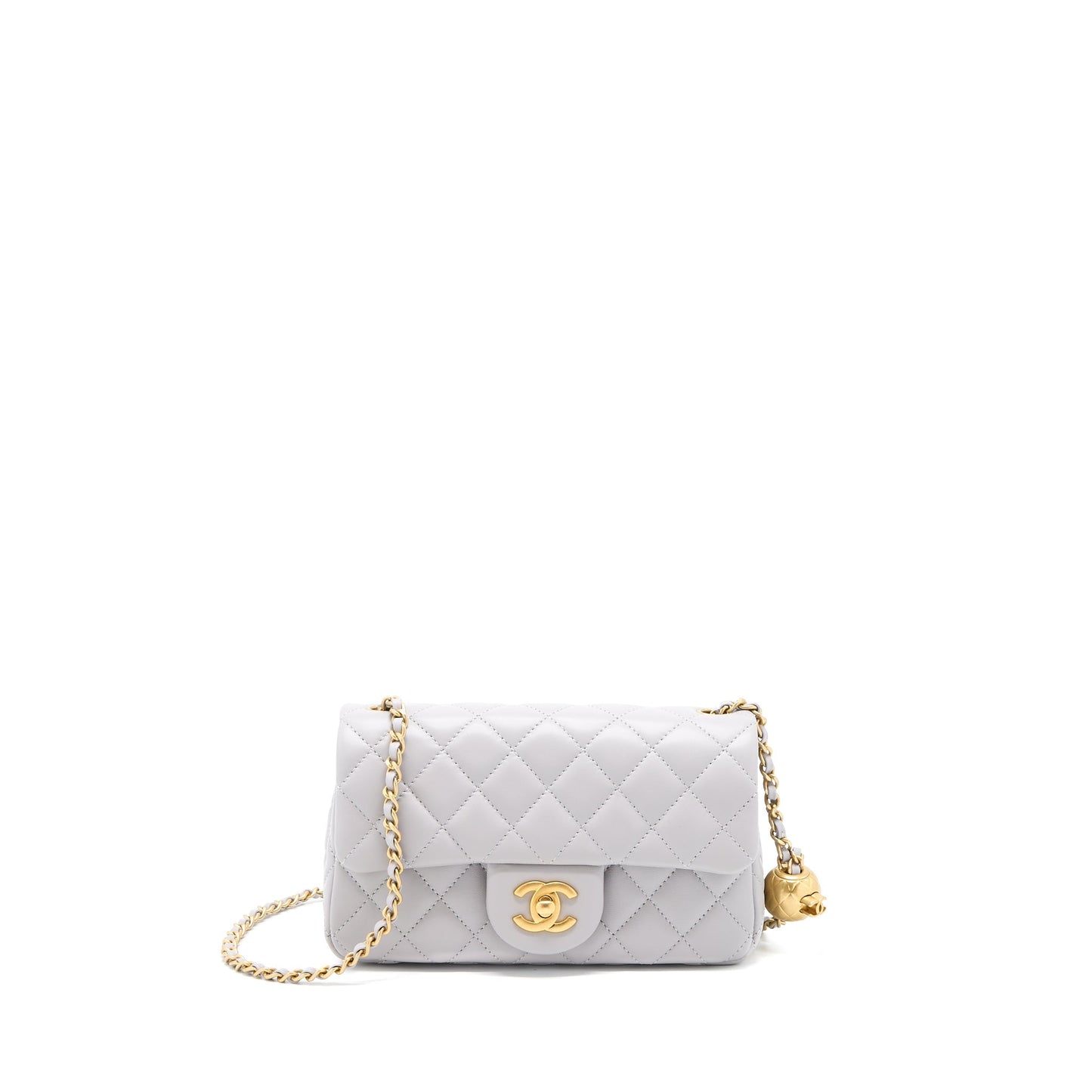 Chanel 22B Pearl Crush Rectangular Flap Lambskin Grey Shoulder Bag