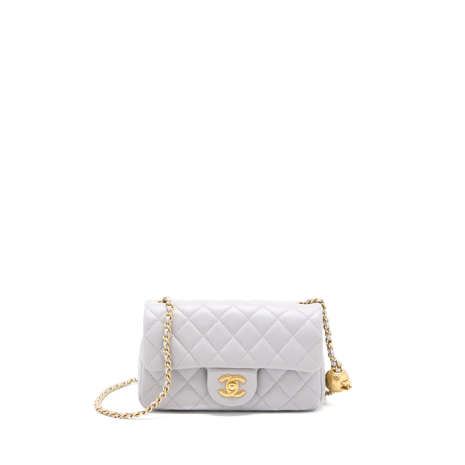 Chanel 22B Pearl Crush Rectangular Flap Lambskin Grey Shoulder Bag