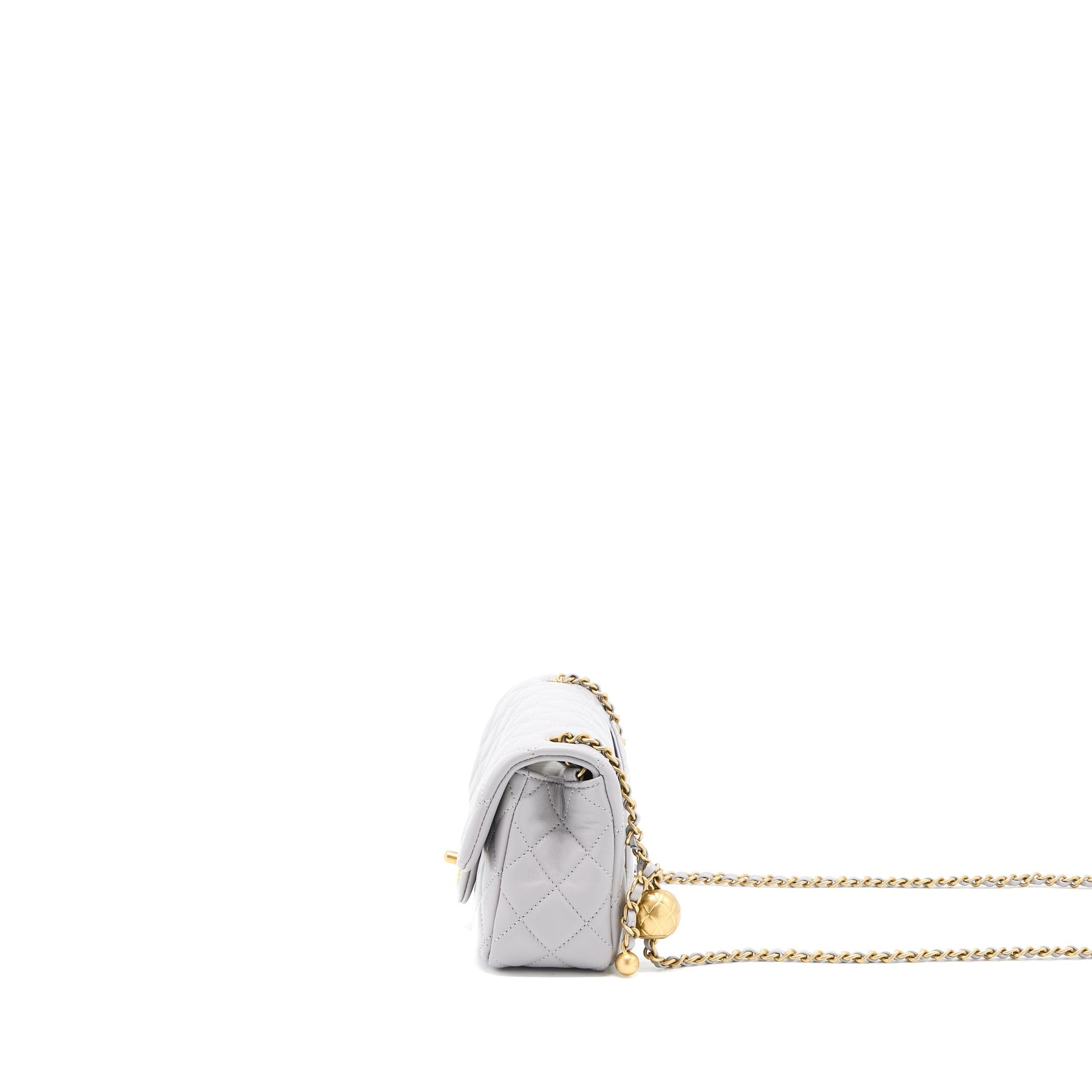Chanel 22B Pearl Crush Rectangular Flap Lambskin Grey Shoulder Bag
