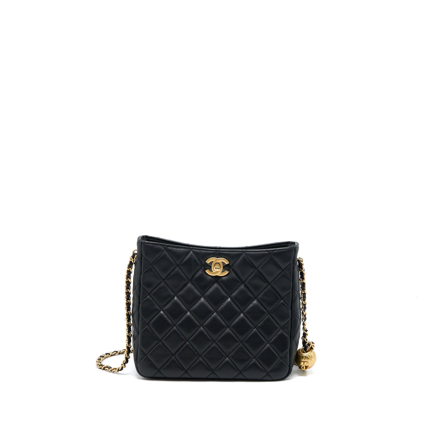 Chanel Pearl Crush Hobo Lambskin GHW Microchip Black Shoulder Bag
