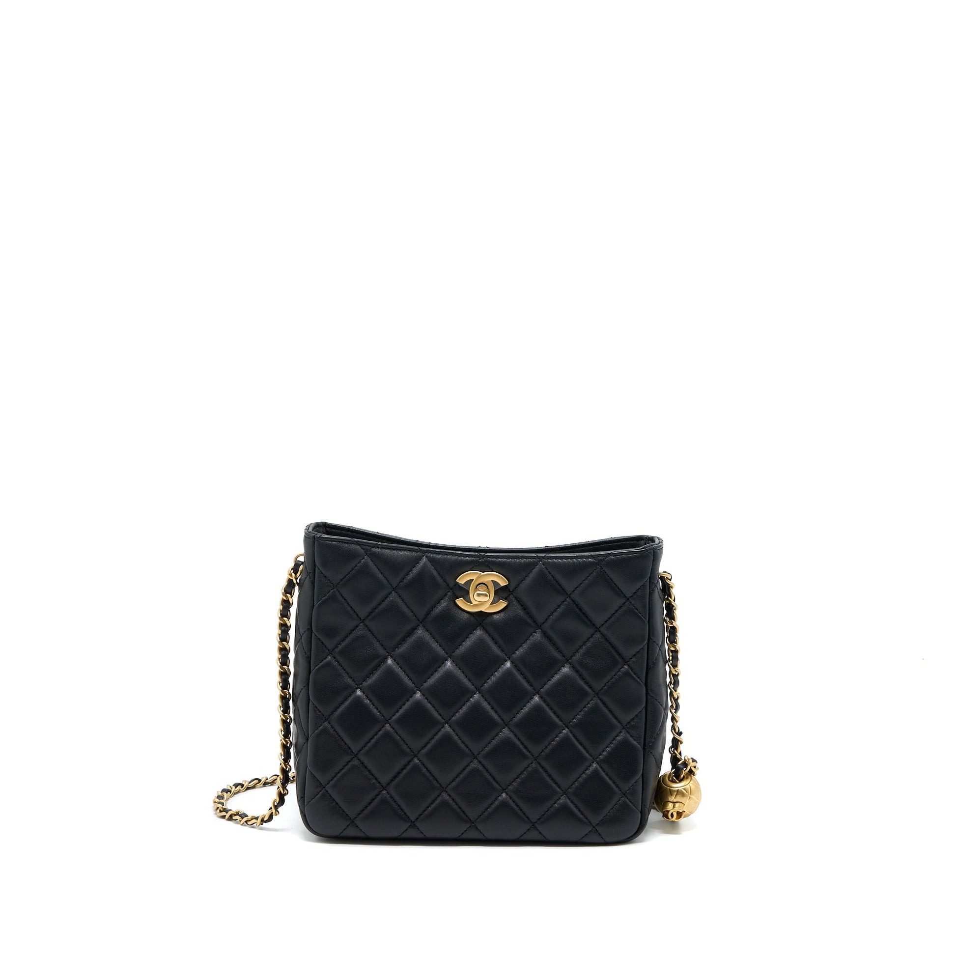 Chanel Pearl Crush Hobo Lambskin GHW Microchip Black Shoulder Bag