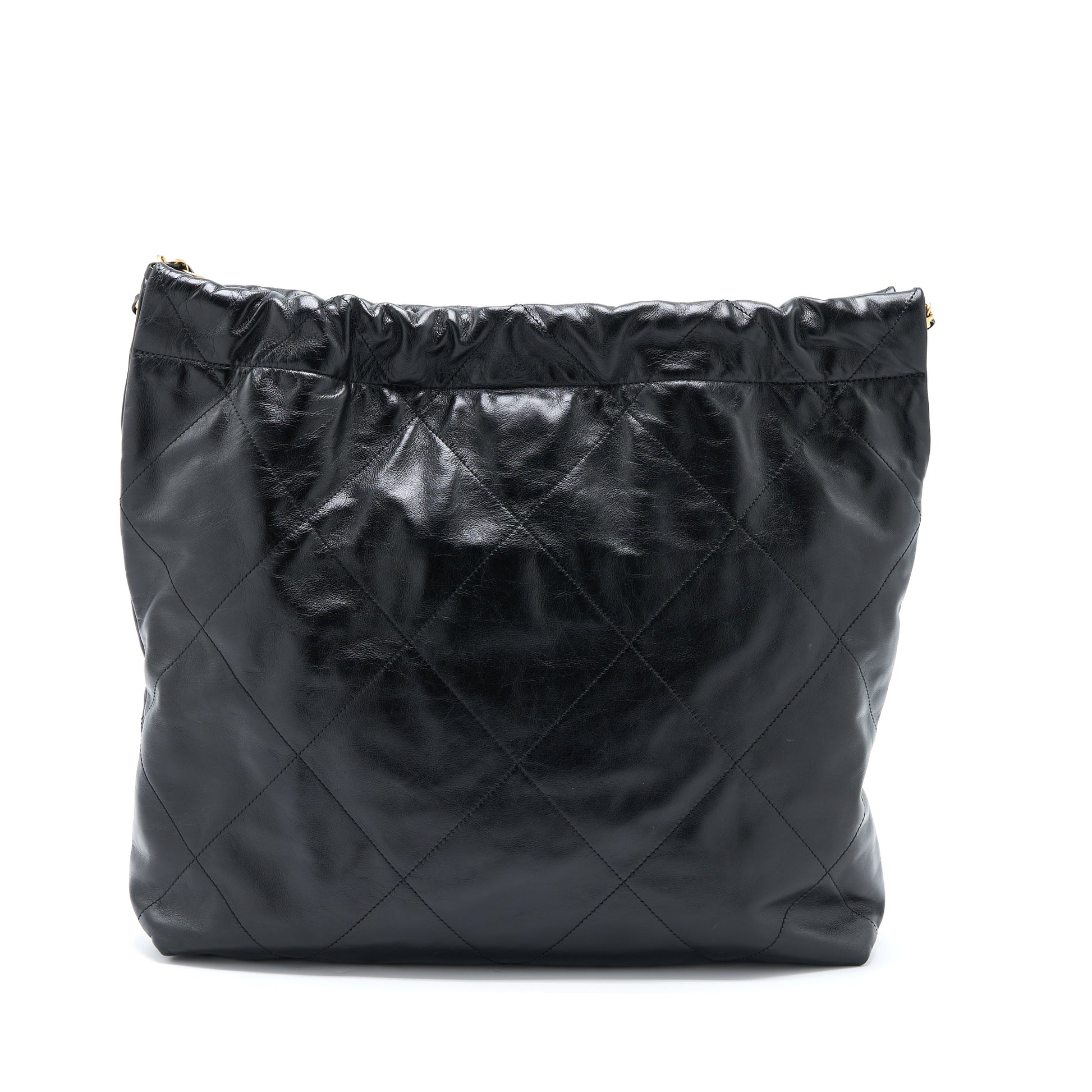 Chanel 22 Shiny Calfskin Brushed GHW Microchip Black Handbag