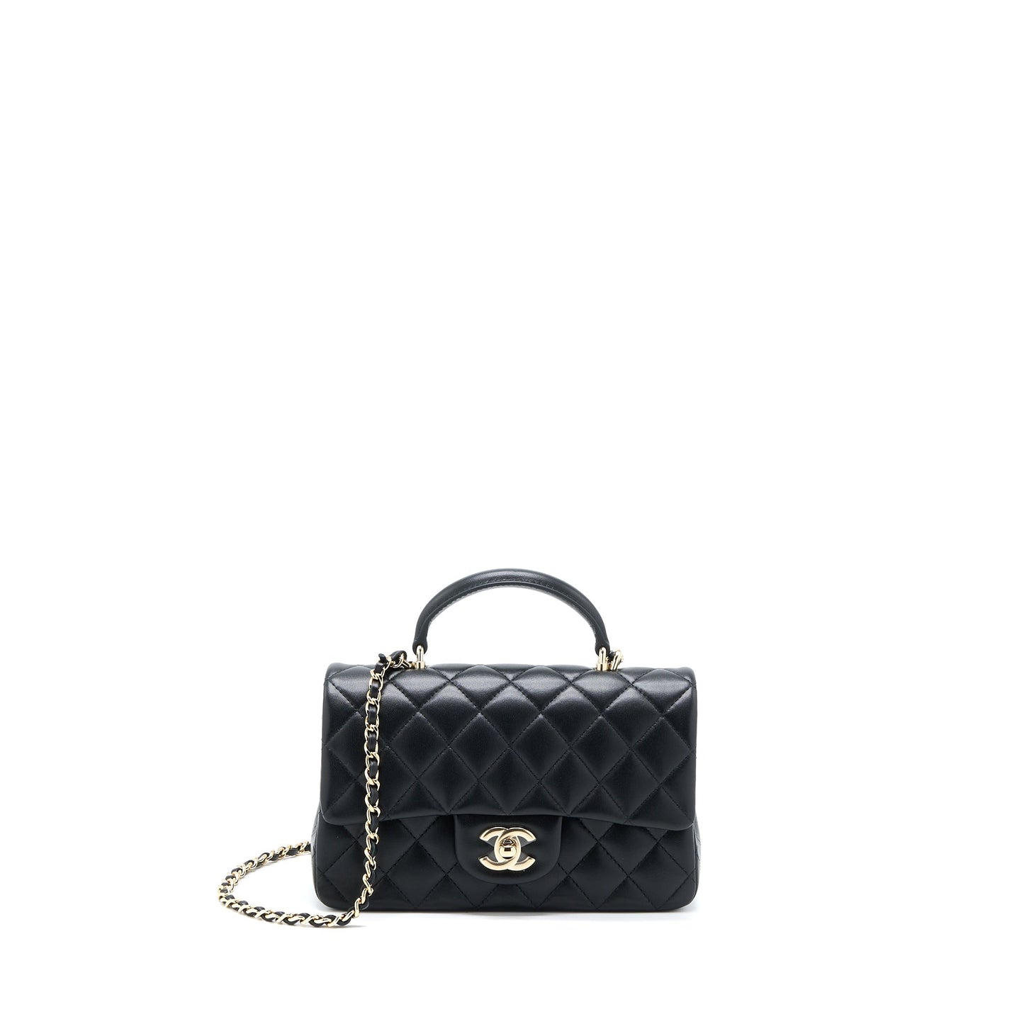Chanel Top Handle Rectangular Flap Lambskin LGHW Black Shoulder Bag Microchip 1