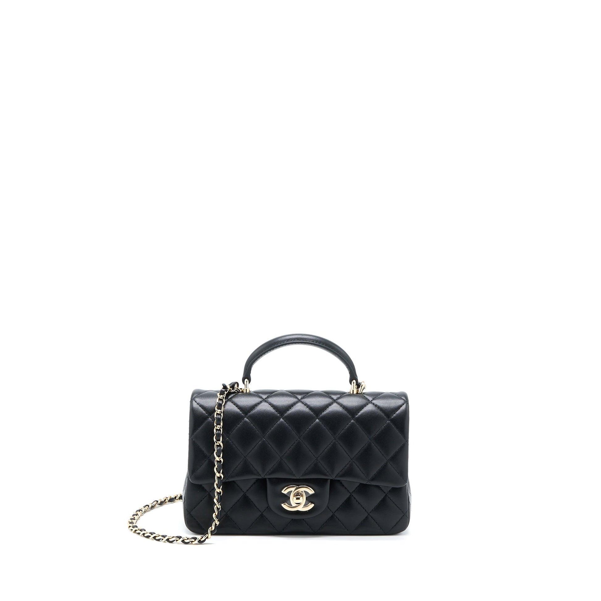 Chanel Top Handle Rectangular Flap Lambskin LGHW Black Shoulder Bag Microchip 1
