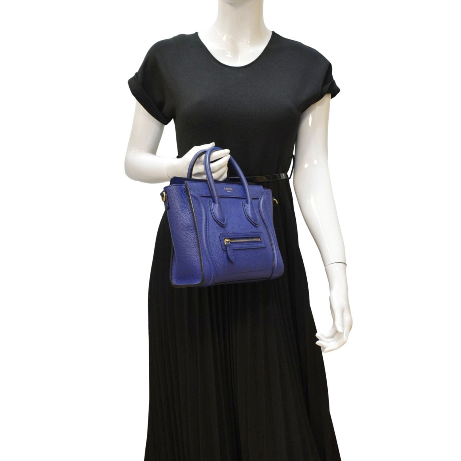 Nano Luggage Drummed Tote Crossbody Bag Leather Blue