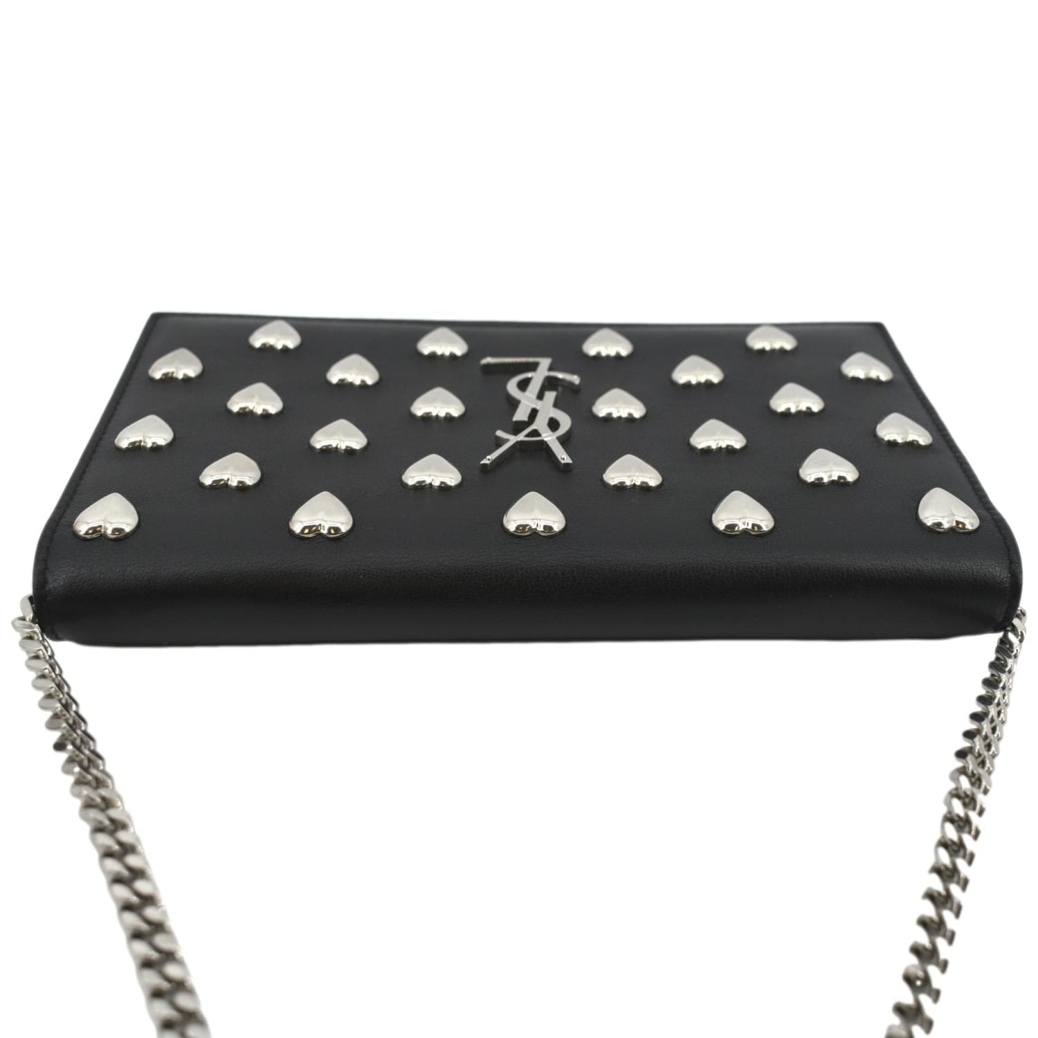 YSL Saint Laurent Yves Kate Heart Studded Shoulder Bag Leather Black