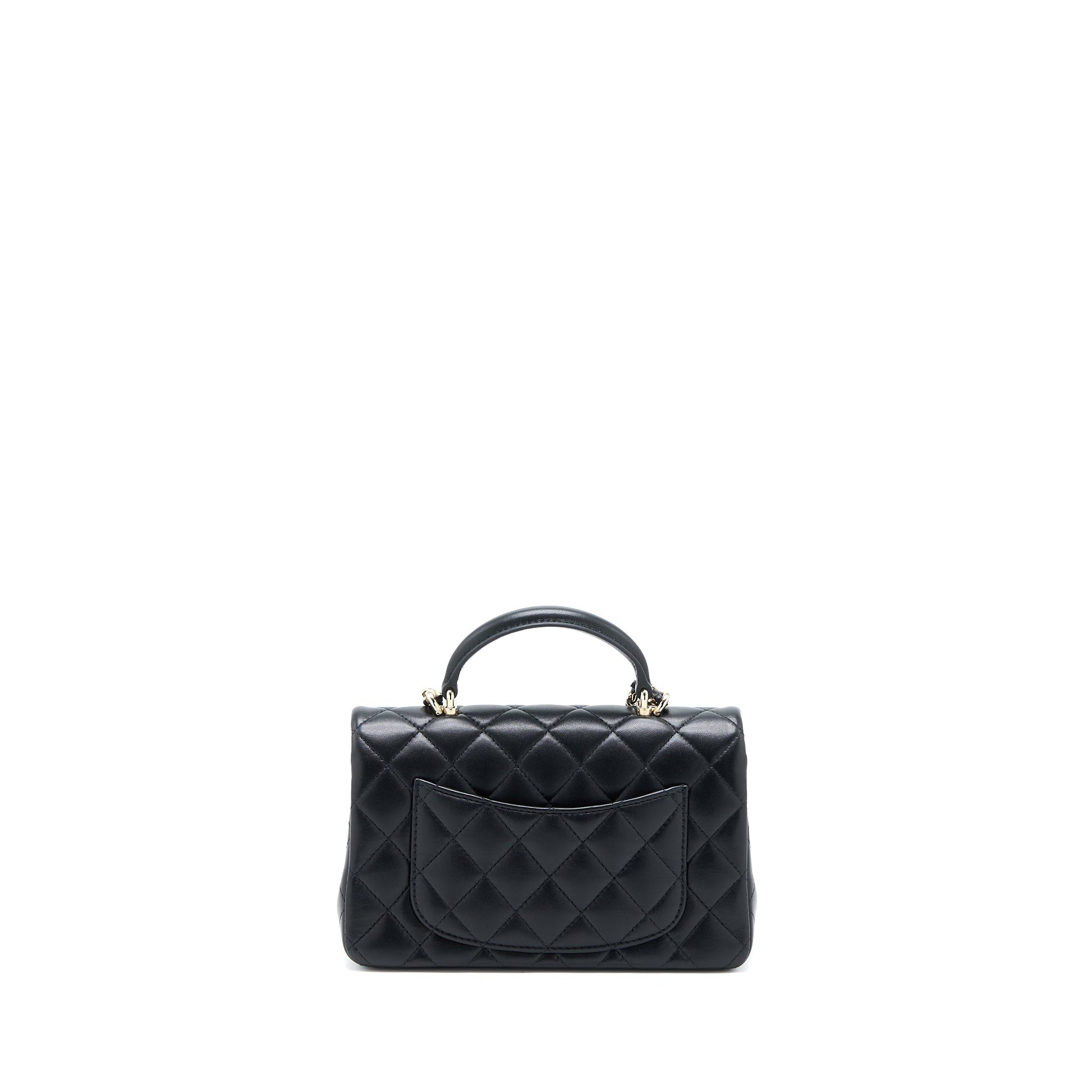 Chanel Top Handle Rectangular Flap Lambskin LGHW Black Shoulder Bag Microchip 1
