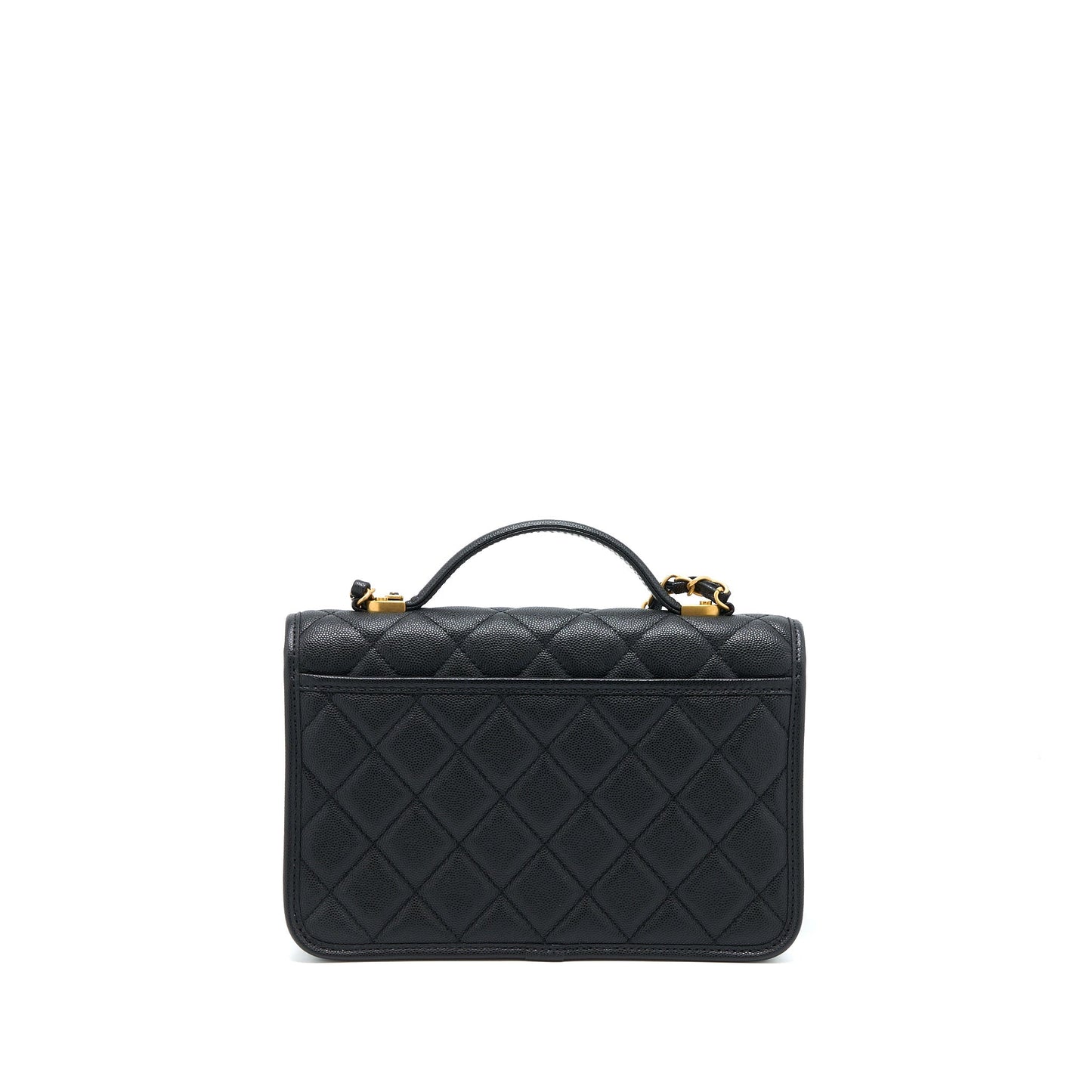Chanel 22K Top Handle Messenger Caviar Brushed Black Messenger Bag Ghw Microchip