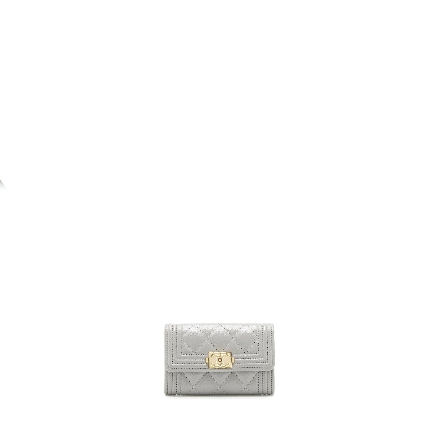 Chanel Boy Flap card holder Caviar light Grey Wallet Case