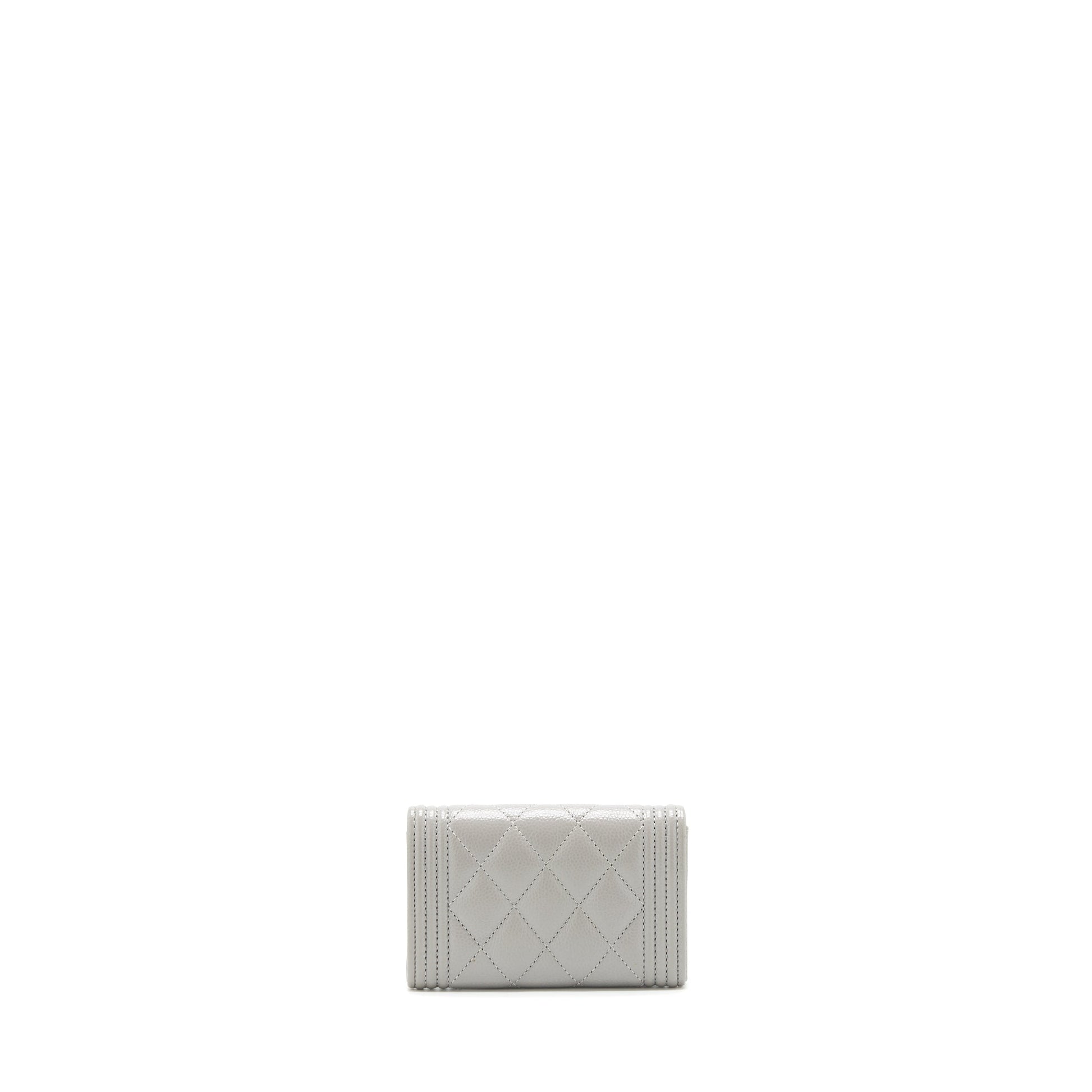 Chanel Boy Flap card holder Caviar light Grey Wallet Case