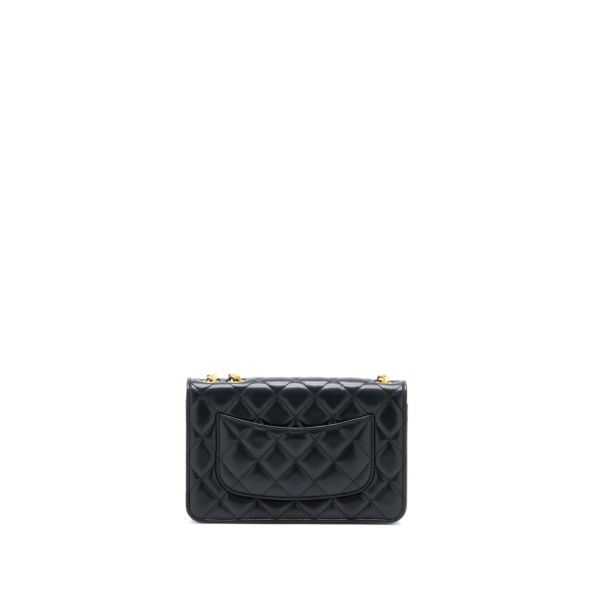Chanel 22K Pillar On Lambskin Brushed GHW Black Gold Wallet Case Ghw Microchip