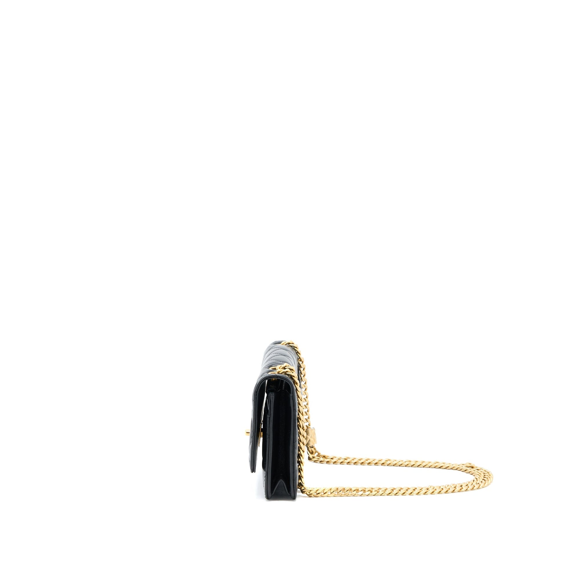 Chanel 22K Pillar On Lambskin Brushed GHW Black Gold Wallet Case Ghw Microchip