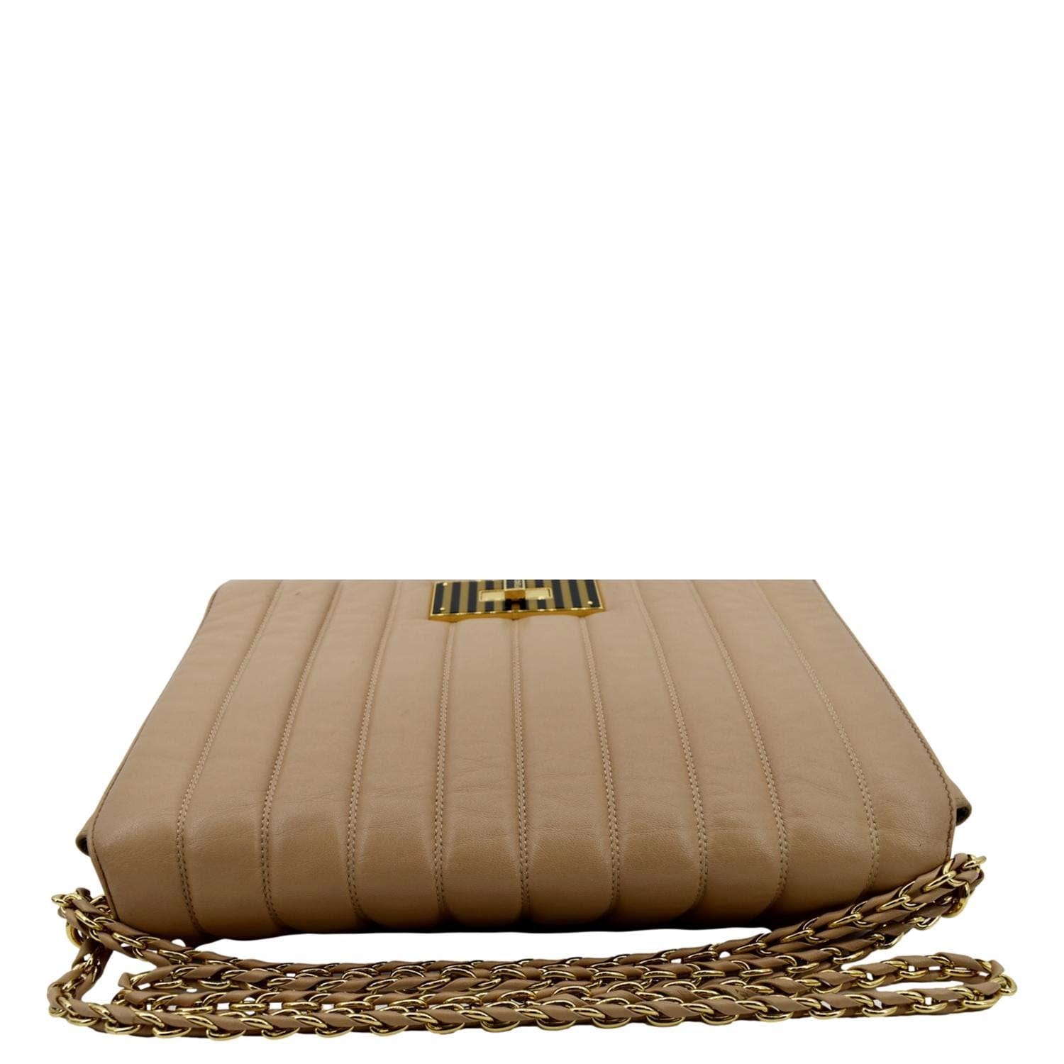 Fendi Claudia Pequin Crossbody Bag Leather Beige Embossed