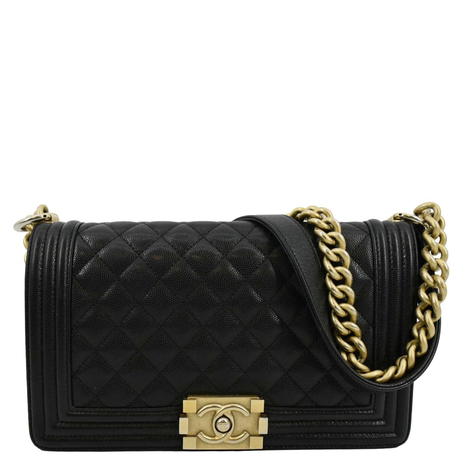 Chanel Boy Flap Caviar Quilted Leather Black Travel Bag Black 1