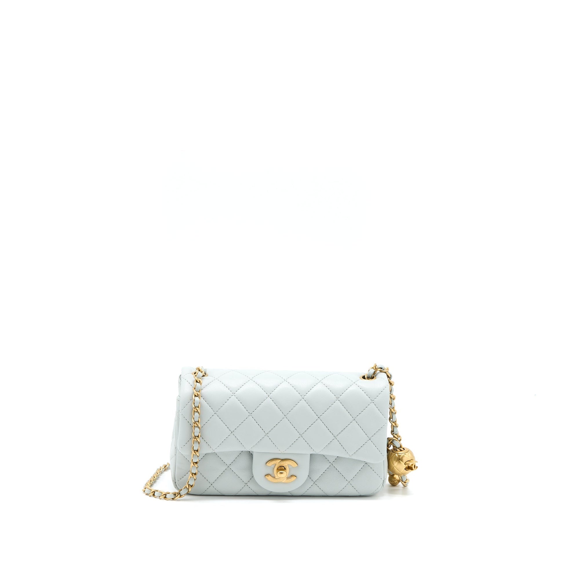 Chanel 23C Pearl Crush Rectangular Lambskin Light Grey Mini Bag