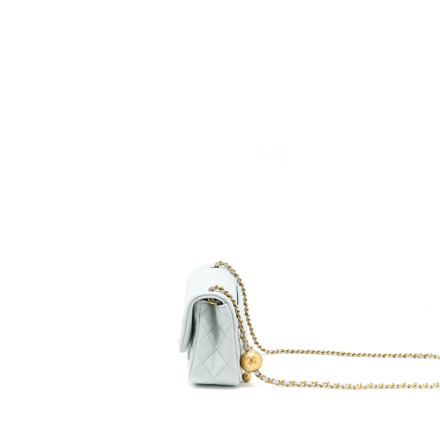 Chanel 23C Pearl Crush Rectangular Lambskin Light Grey Mini Bag